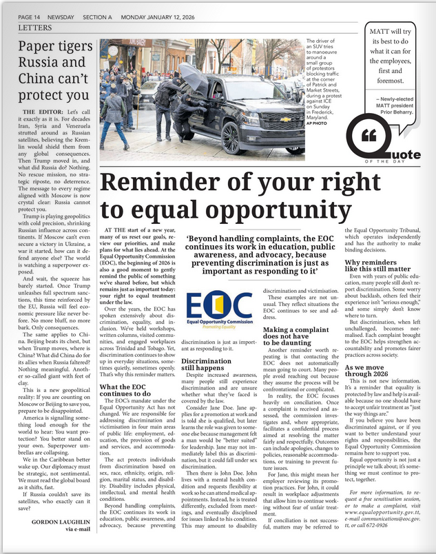 Reminder of your right to equal opportunity